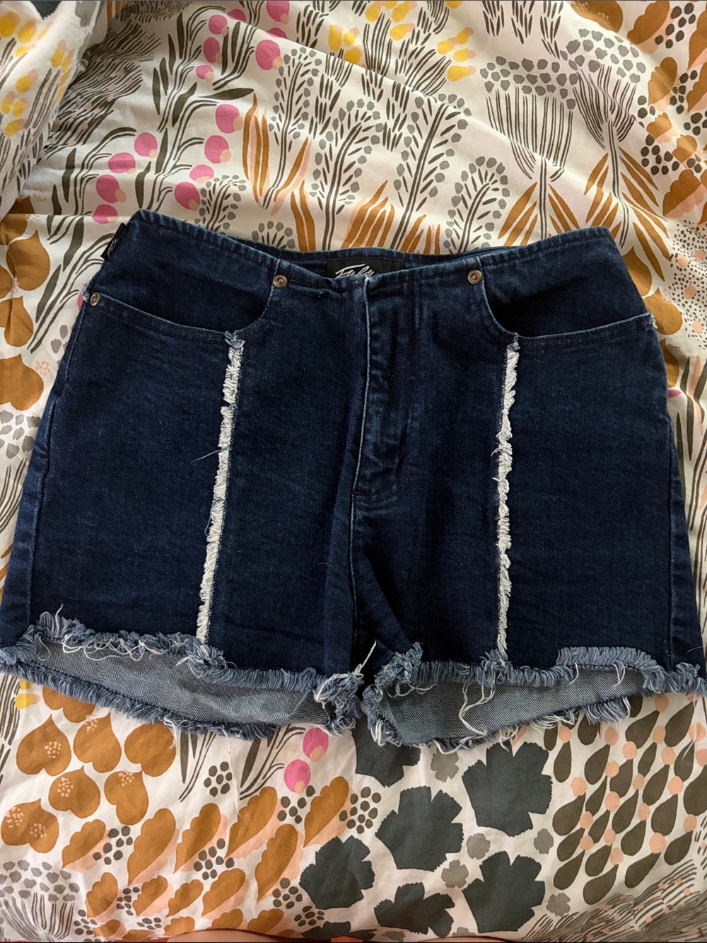 VTG Dark Indigo Frayed Hem Denim Shorts